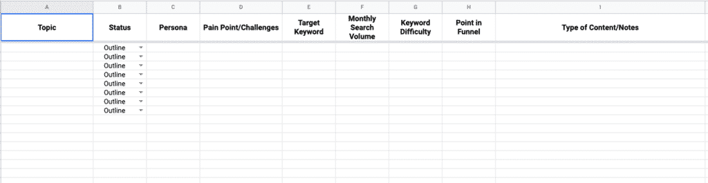 Example of an editorial calendar